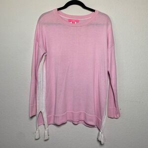 Lilly Pulitzer Pink Crochet Side Tassel Coolmax Knit Sweater‎ Womens Small Beach